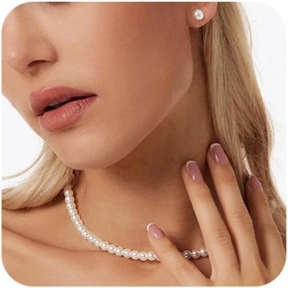 Gold Jewelry A2 White Women Dainty Pearl Choker Earrings Bracelet Wedding Gift